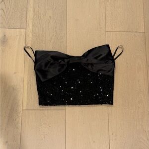 Wildfox Black Sequin Bow Strapless Top